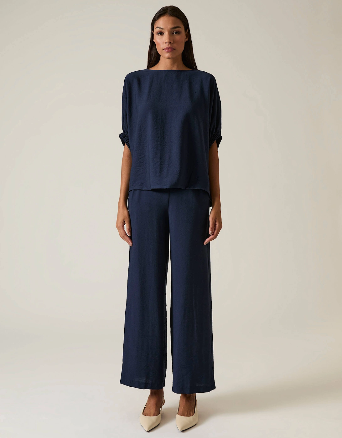Navy Gathered Sleeve Blouse, 7 of 6