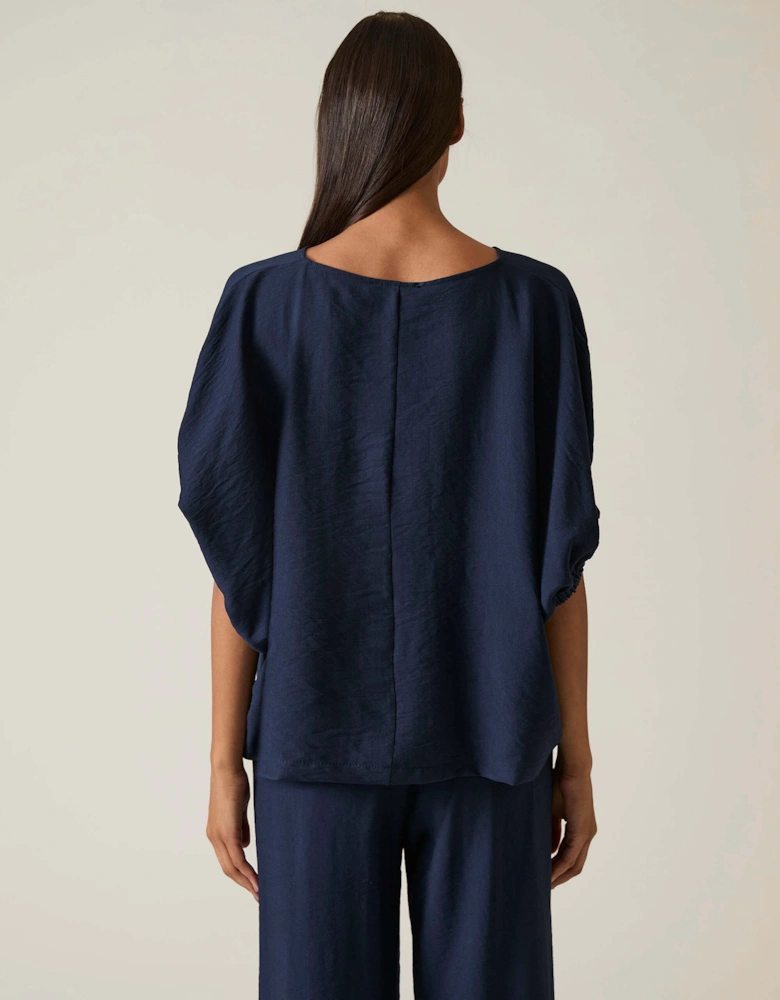Navy Gathered Sleeve Blouse