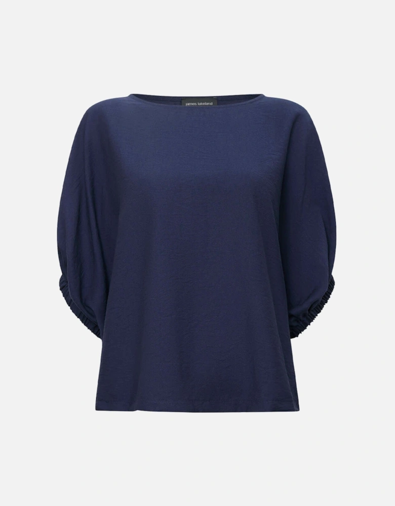 Navy Gathered Sleeve Blouse