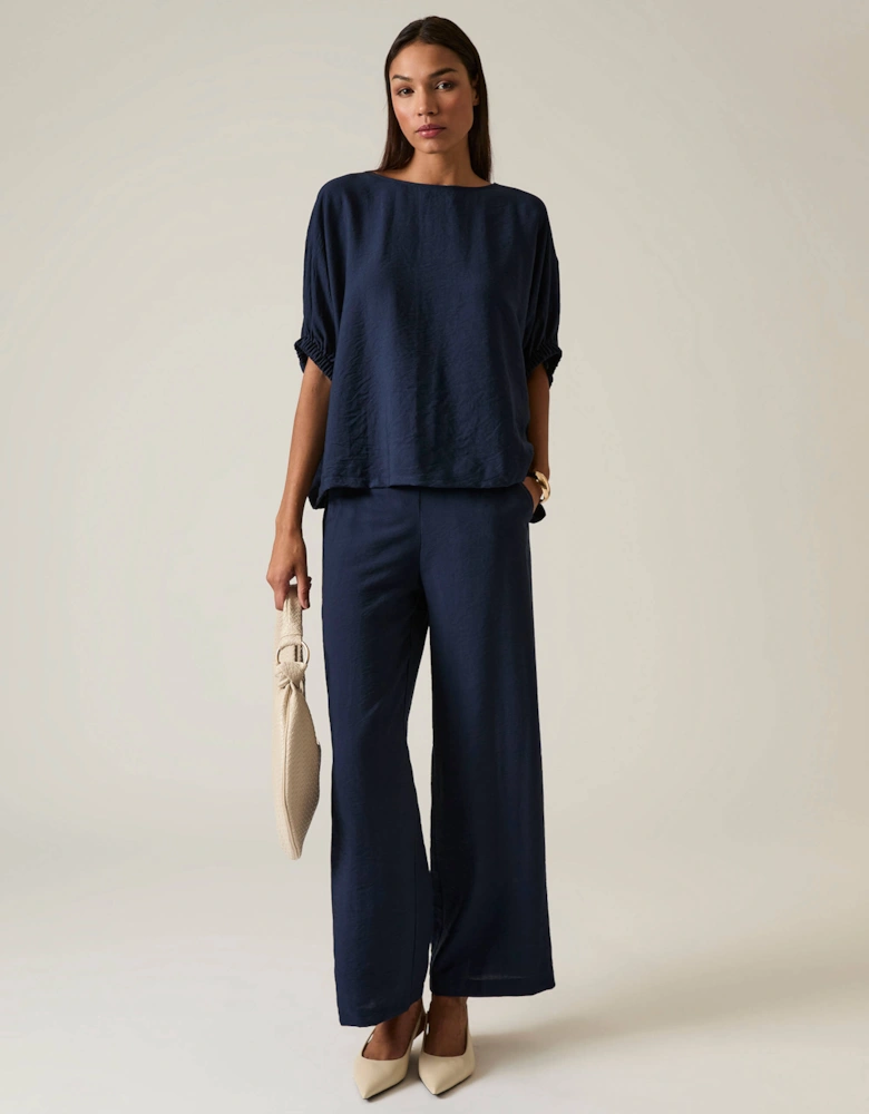 Navy Gathered Sleeve Blouse