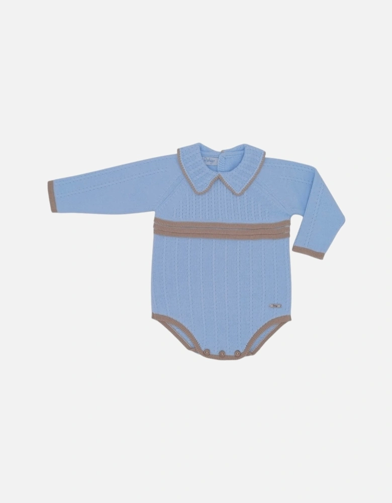 Boys Pale Blue and Camel Knit Romper