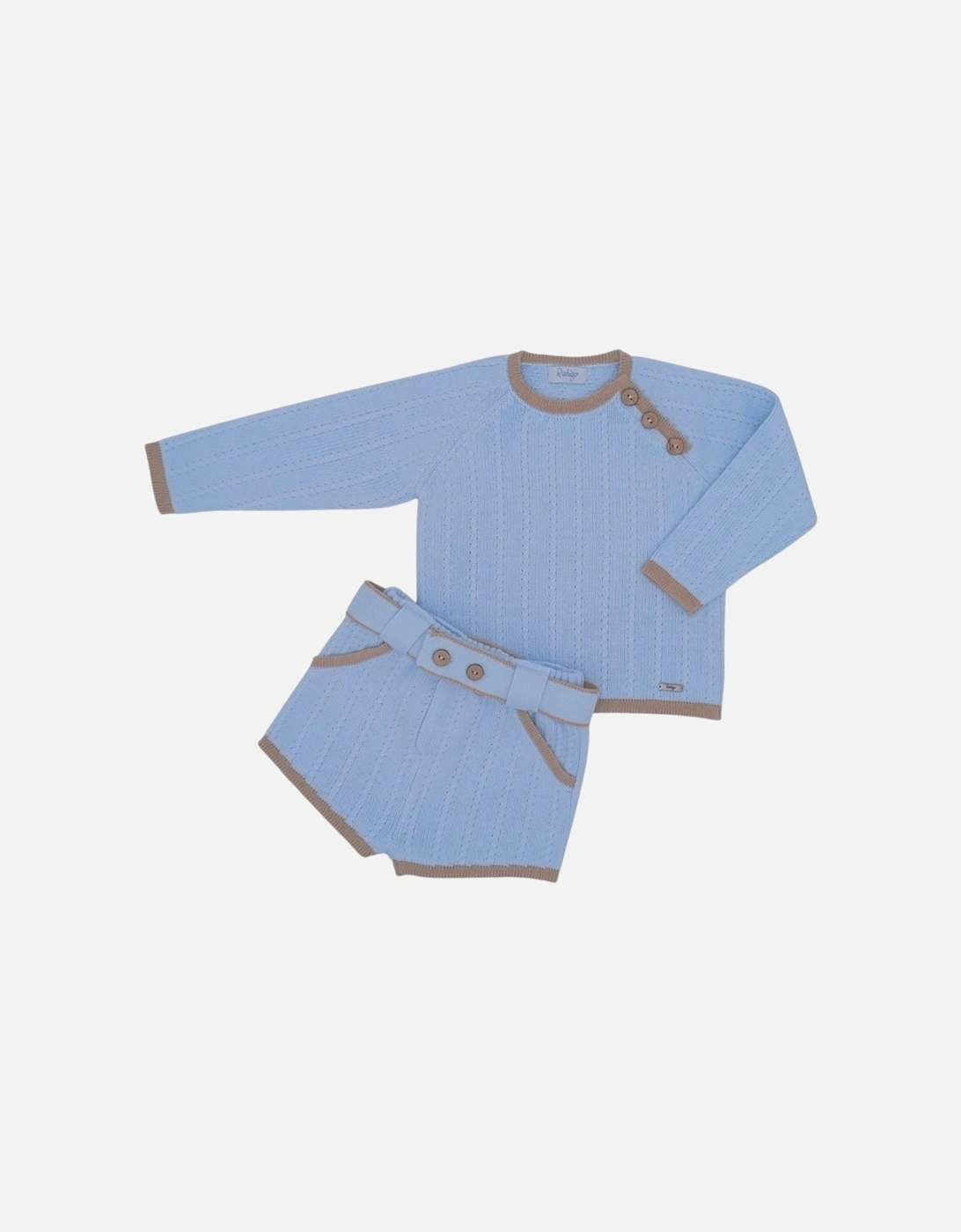 Boys Pale Blue and Camel Knit Short Set, 3 of 2