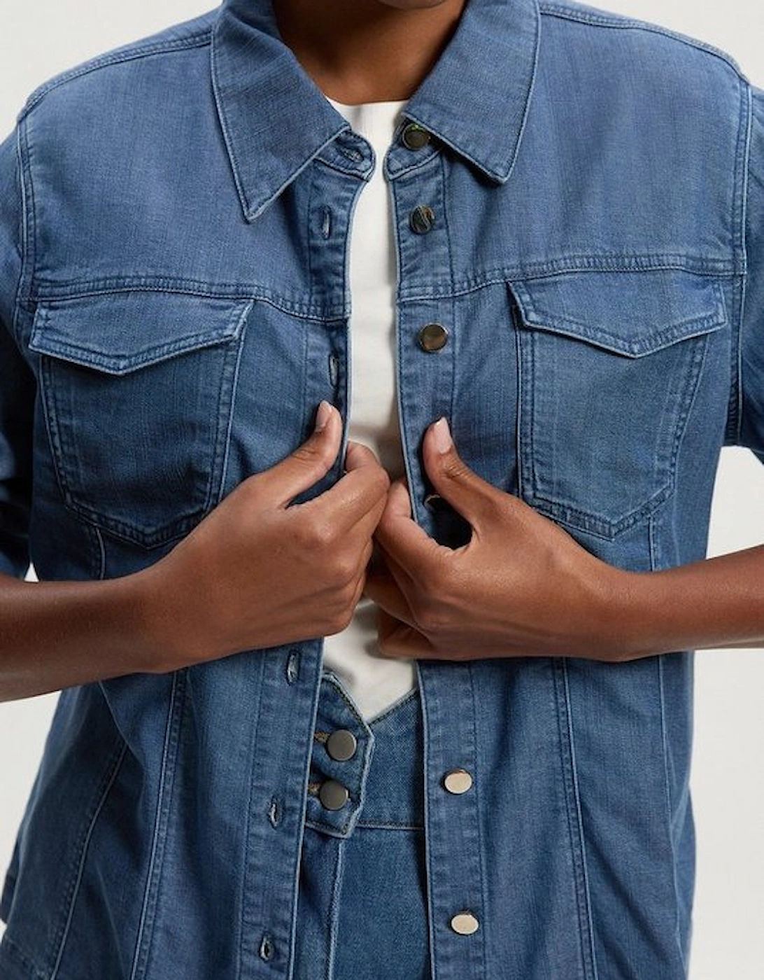 Plus Size Chambray Stretch Denim Shirt, 2 of 1