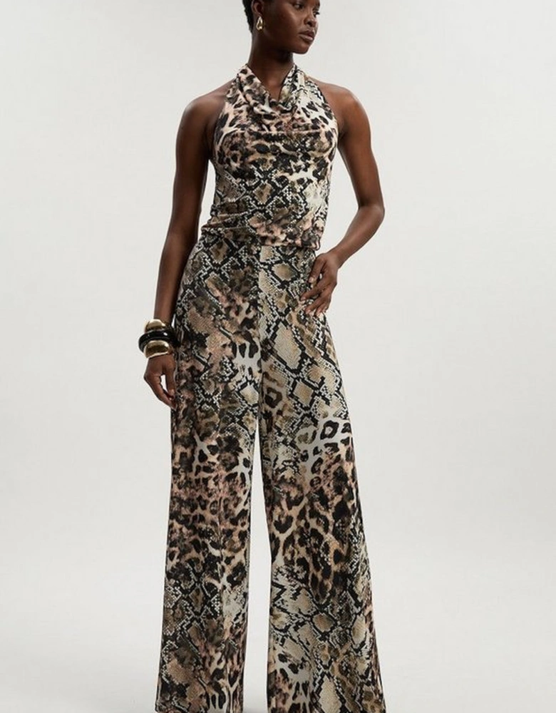 Snake Print Halter Neck Jersey Crepe Jumpsuit
