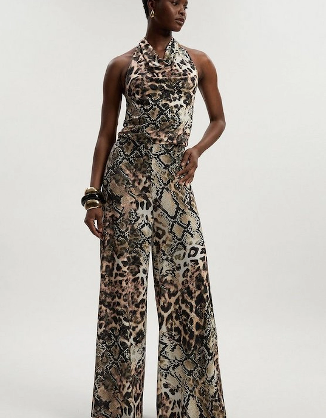 Snake Print Halter Neck Jersey Crepe Jumpsuit, 2 of 1