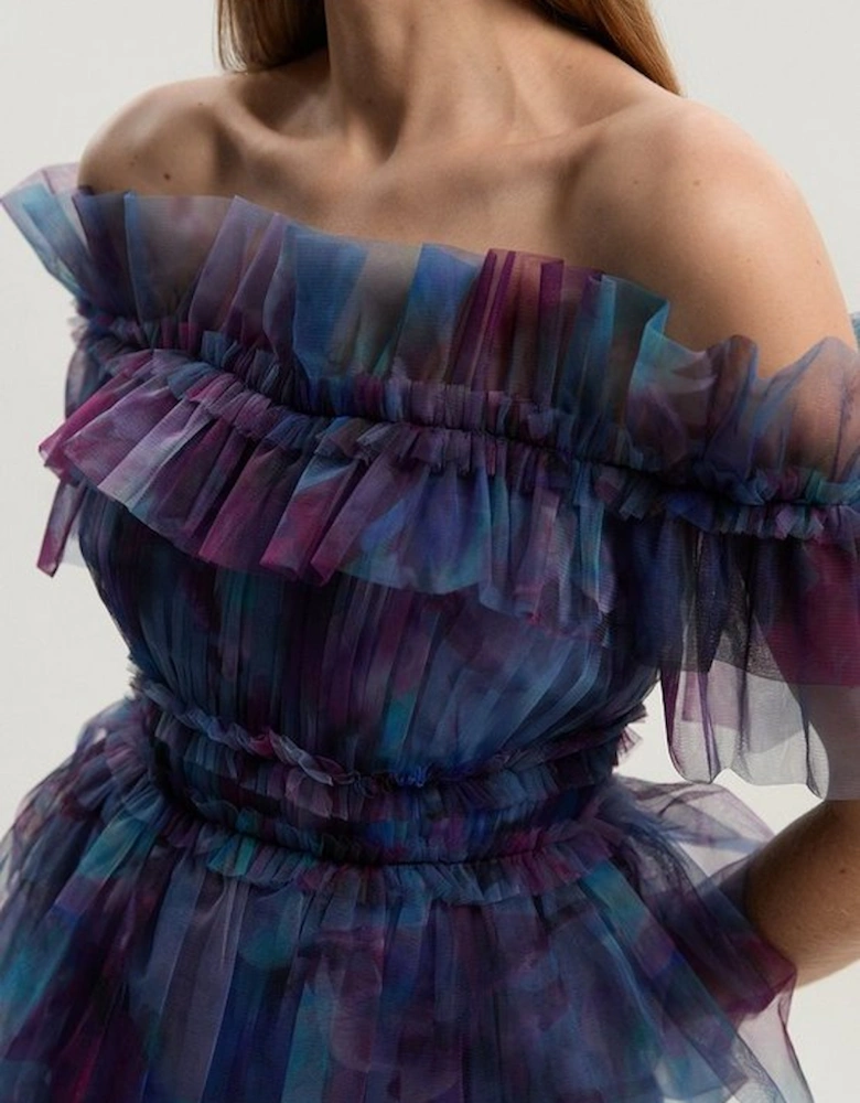 Floral Tulle Layered Off The Shoulder Blouse