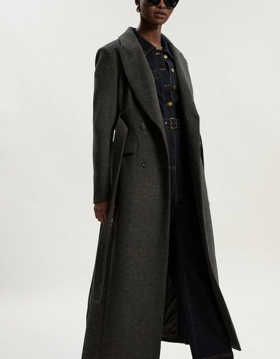 Brushed Wool Check Double Breasted Belted Tailored Maxi Coat, 2 of 1