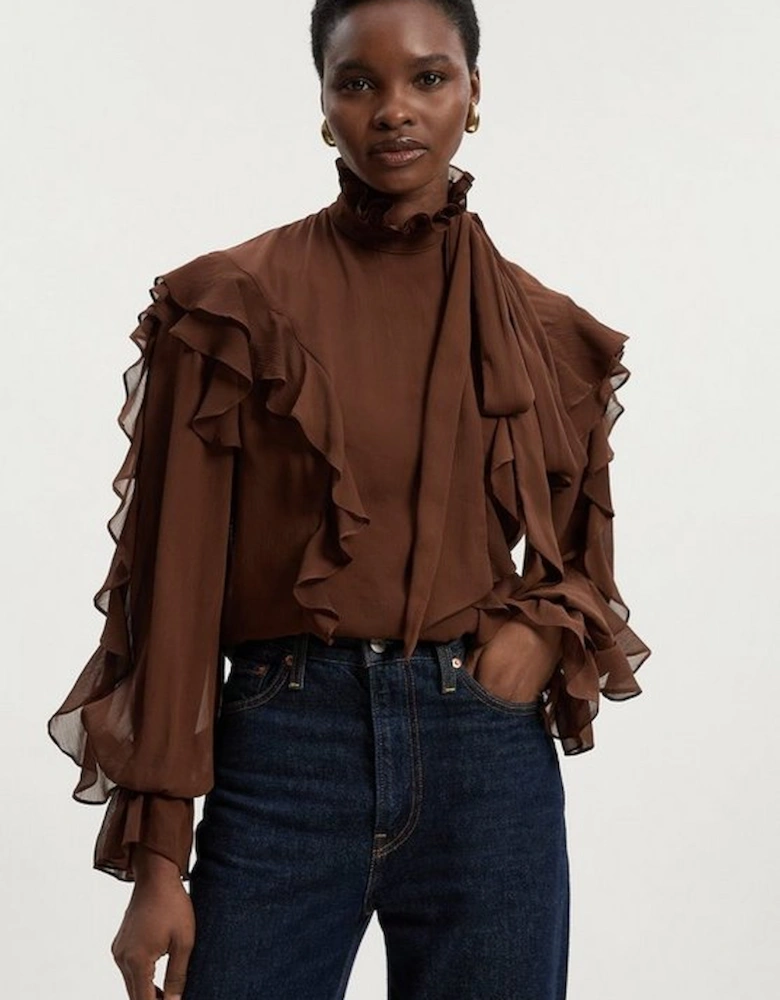 Georgette Ruffle Woven Pussy Bow Blouse