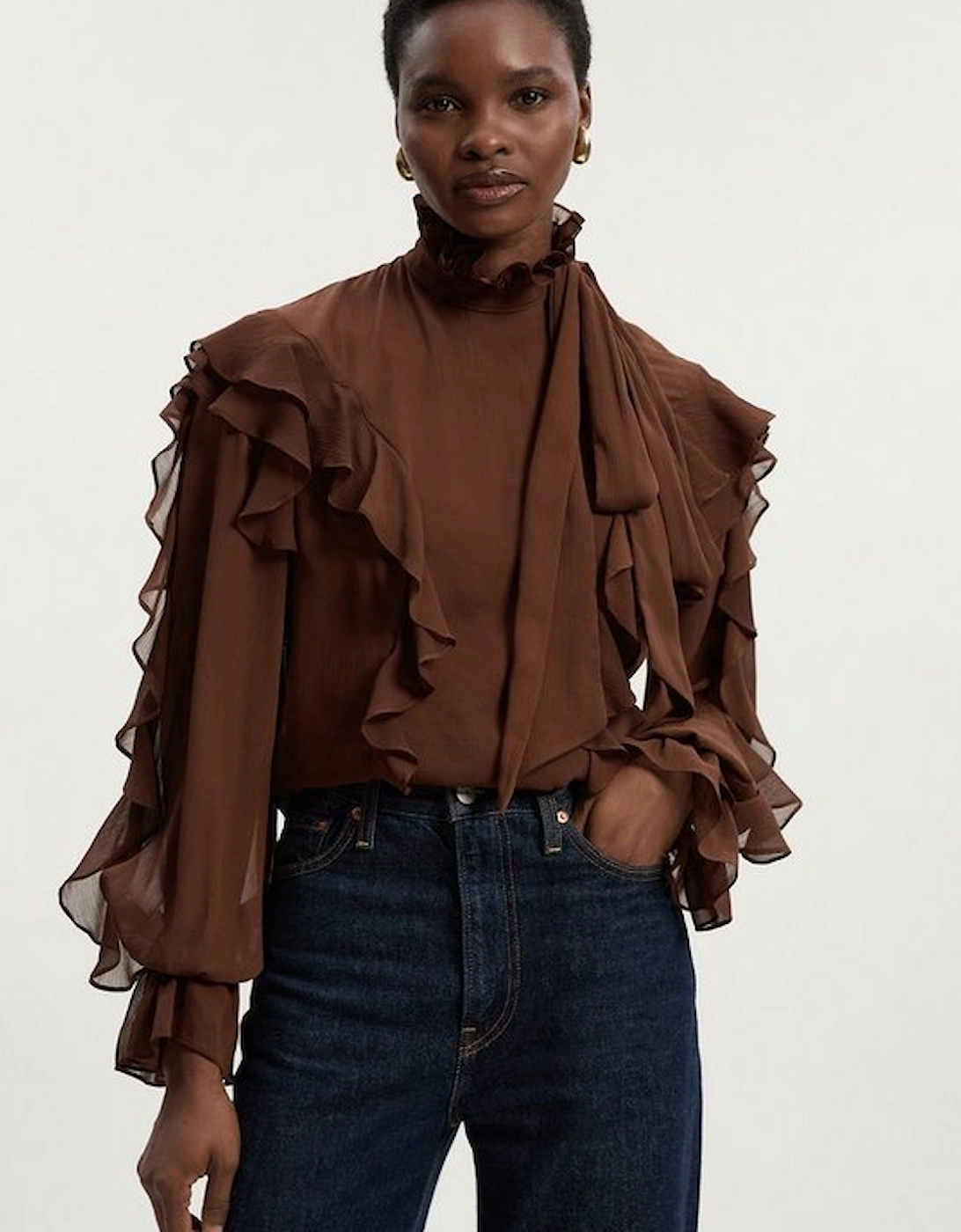 Georgette Ruffle Woven Pussy Bow Blouse, 2 of 1