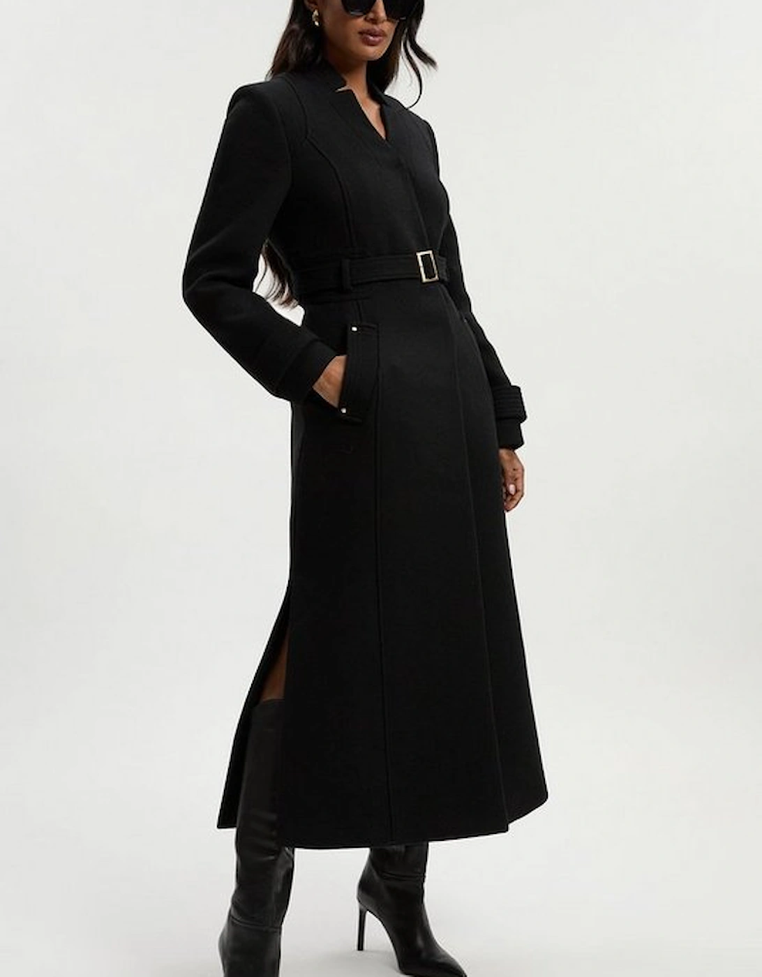 Wool Investment Notch Neck Belted Detail Tailored Maxi Coat, 2 of 1