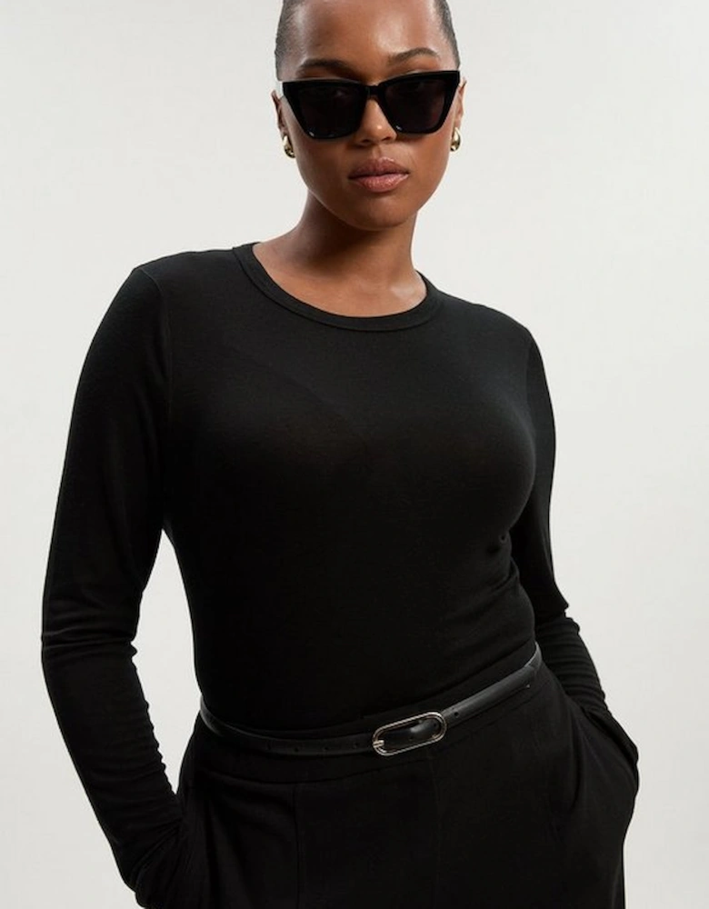 Plus Size Wool Blend Crew Neck Long Sleeve Top