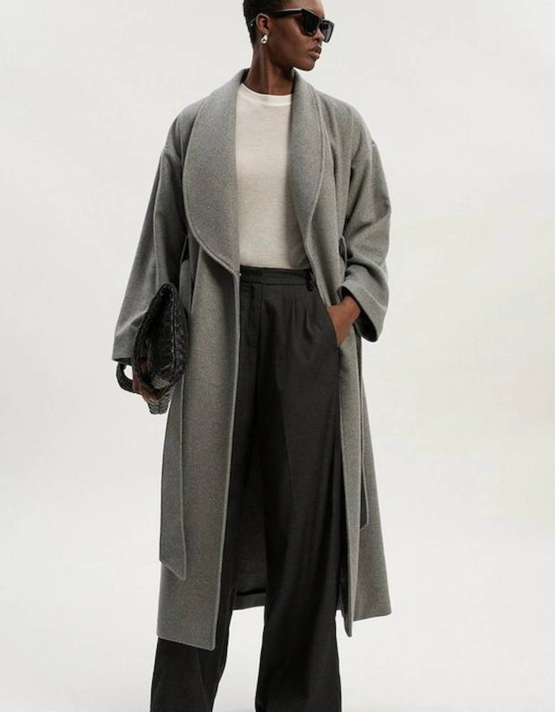 Brushed Wool  Belted Wrap Tailored Maxi Coat