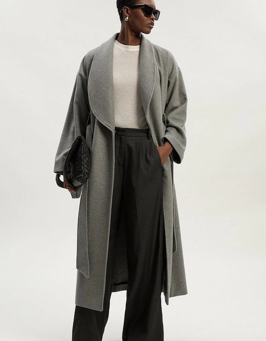 Brushed Wool  Belted Wrap Tailored Maxi Coat, 2 of 1