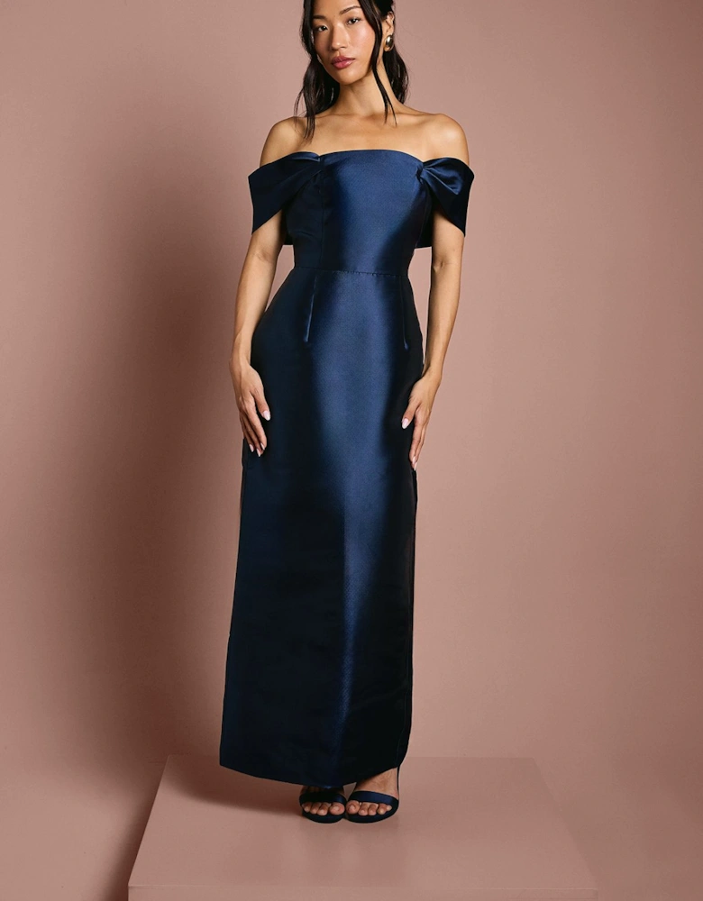 Honoured Twill Bardot Column Midi Bridesmaid Dress