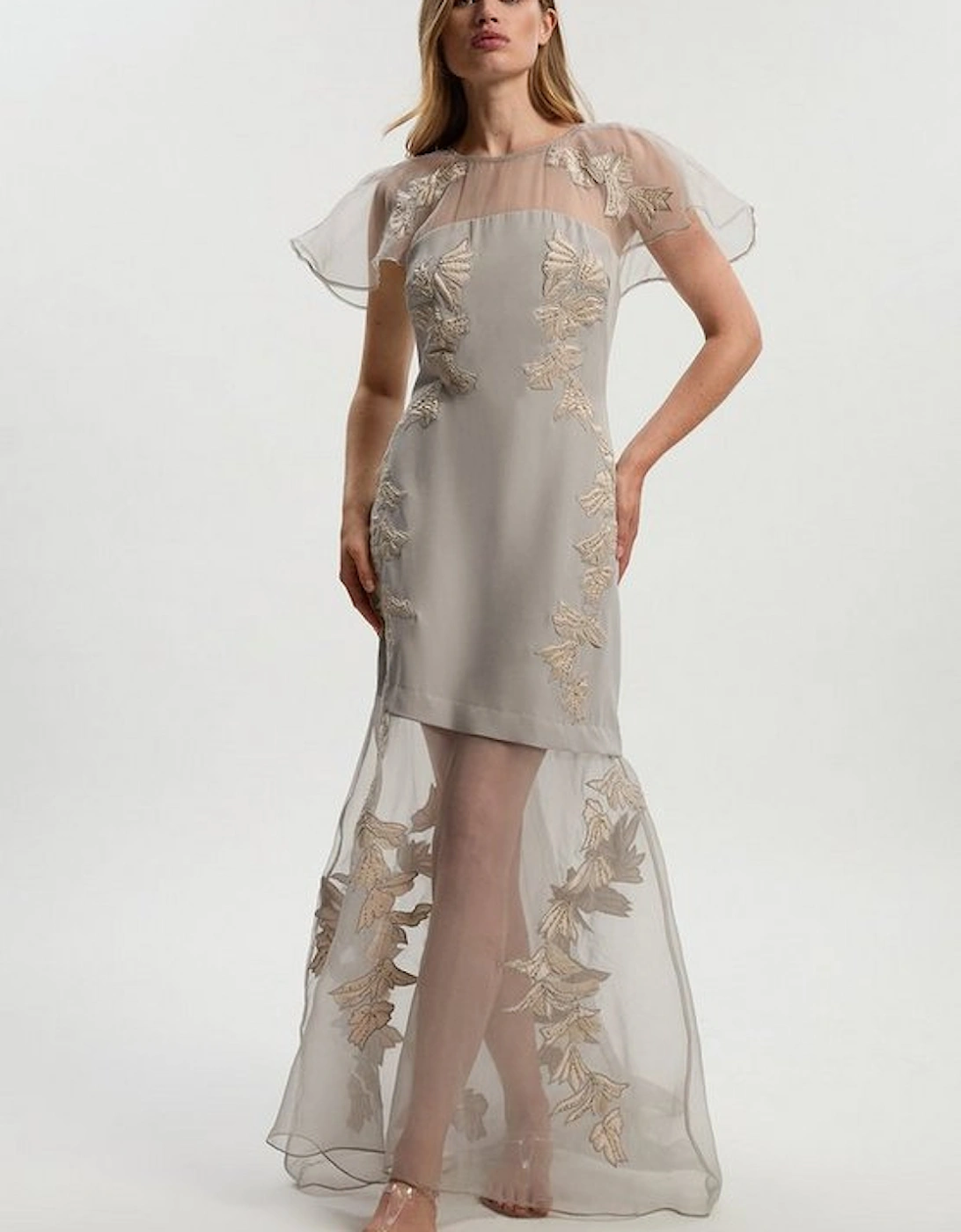 Quilted Applique Organdie Angel Sleeve Woven Maxi Dress, 2 of 1