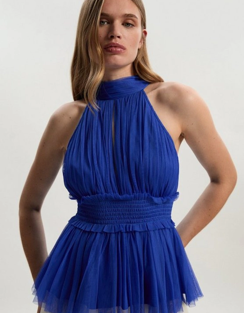 Tulle Layered Halter Neck Blouse