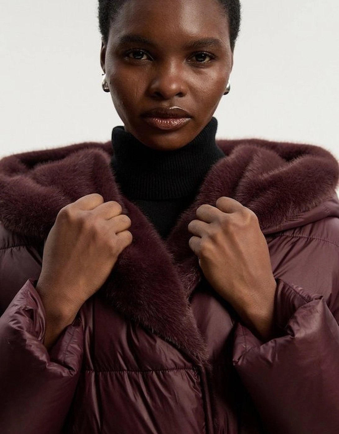 Premium Faux Fur Lined Padded Hooded Belted Midi Coat, 4 of 3