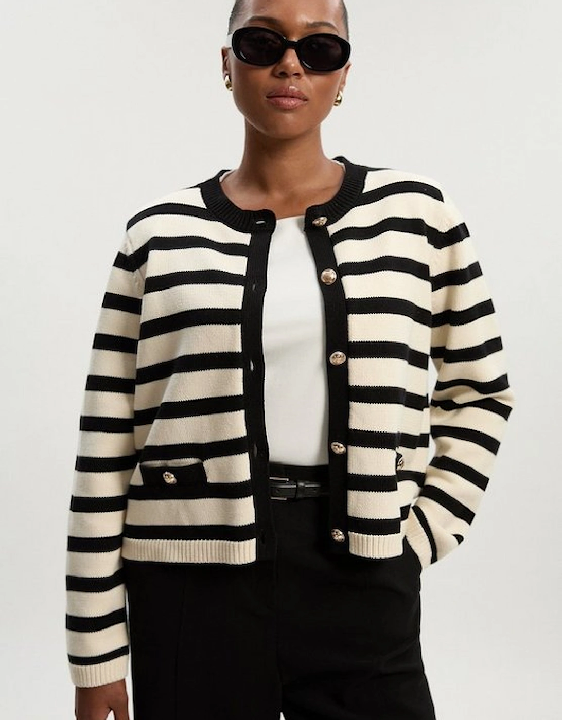 Plus Size Cotton Knit Nautical Boxy Stripe Jacket, 2 of 1
