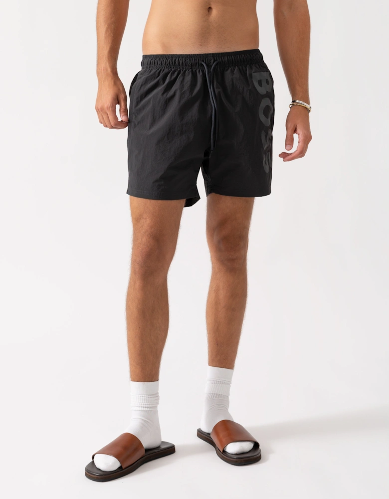 BOSS Orange Octopus Mens Contrast Logo Swim Shorts in Quick-Drying Fabric - Dark Grey 022