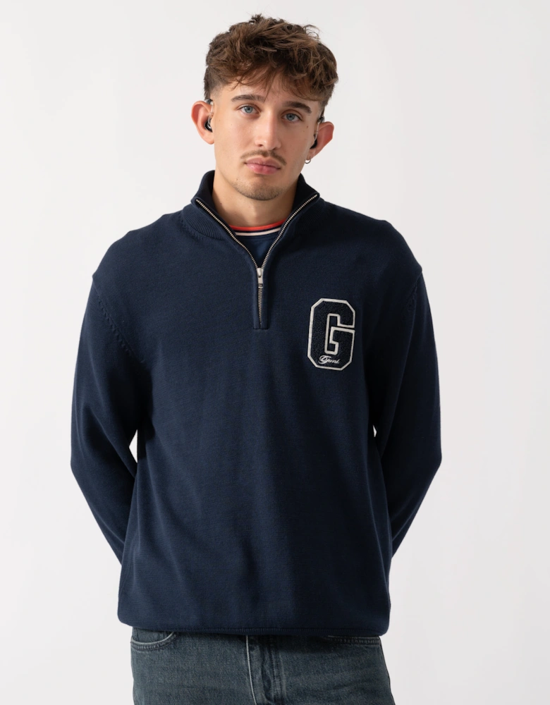 Mens Small Graphic Badge Half Zip Jumper - 433 Evening Blue