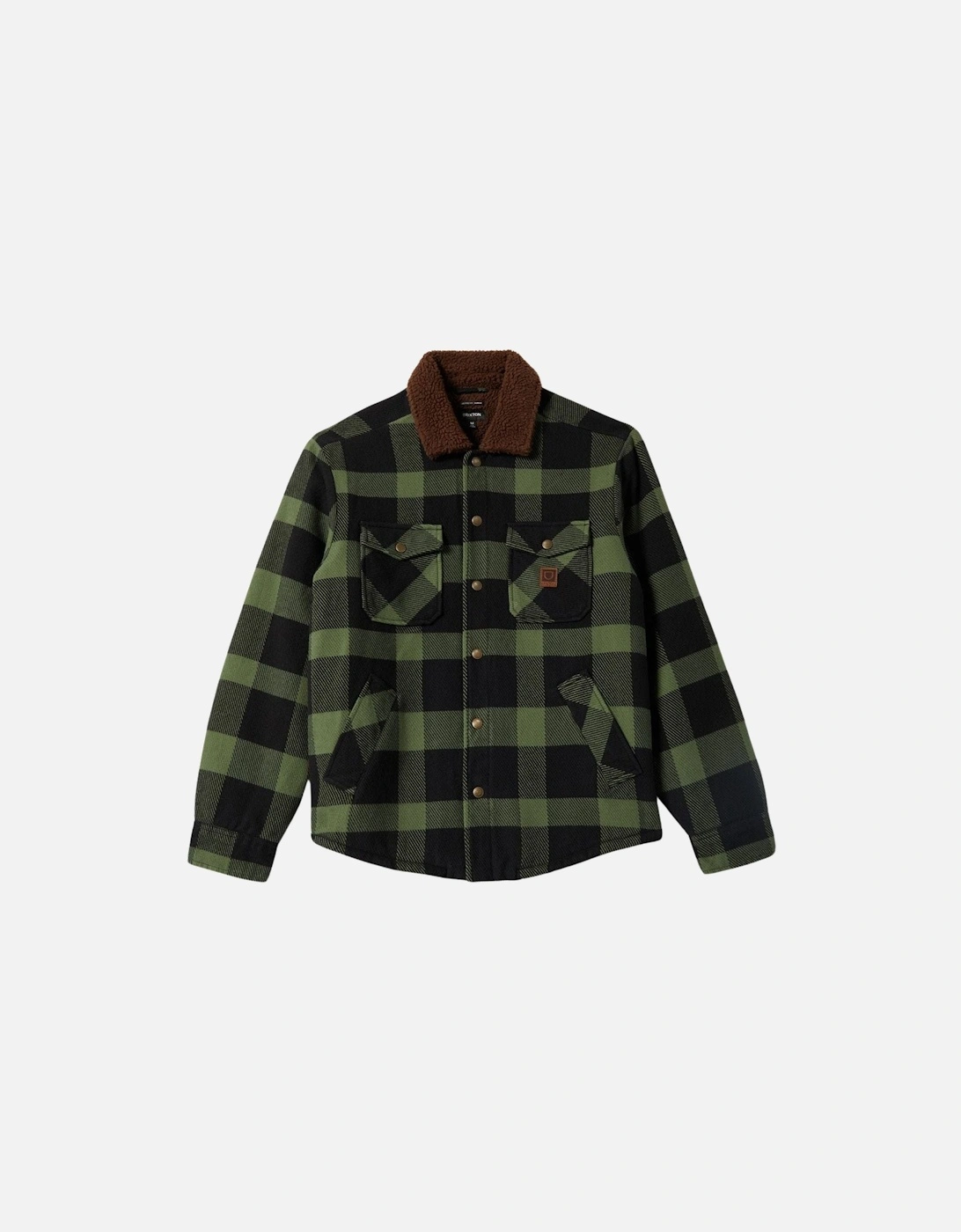 Men's Brixton Mens Durham Sherpa Lined Bomber Jacket - Black Wild Green Flannel - Size: Regular/36