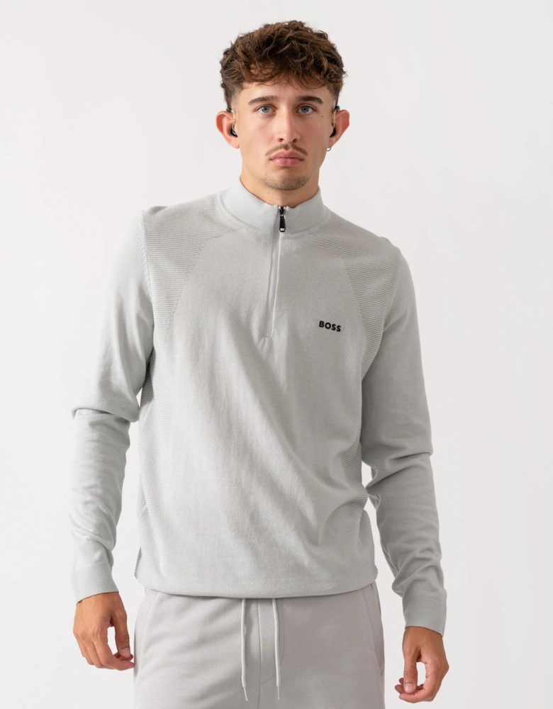 BOSS Green Momentum-Lite Mens 1/4 Zip Jumper - Light/Pastel Grey 054