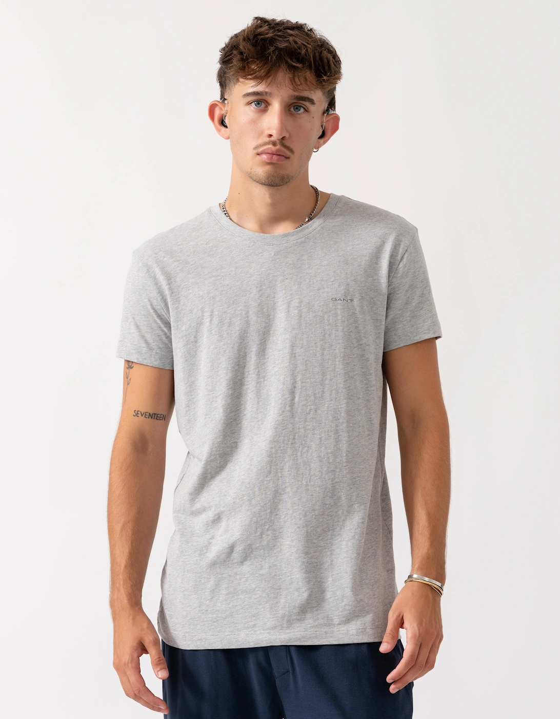 2-Pack Mens Crew Neck T-Shirts - 18 Light Grey Mel/Navy, 2 of 1