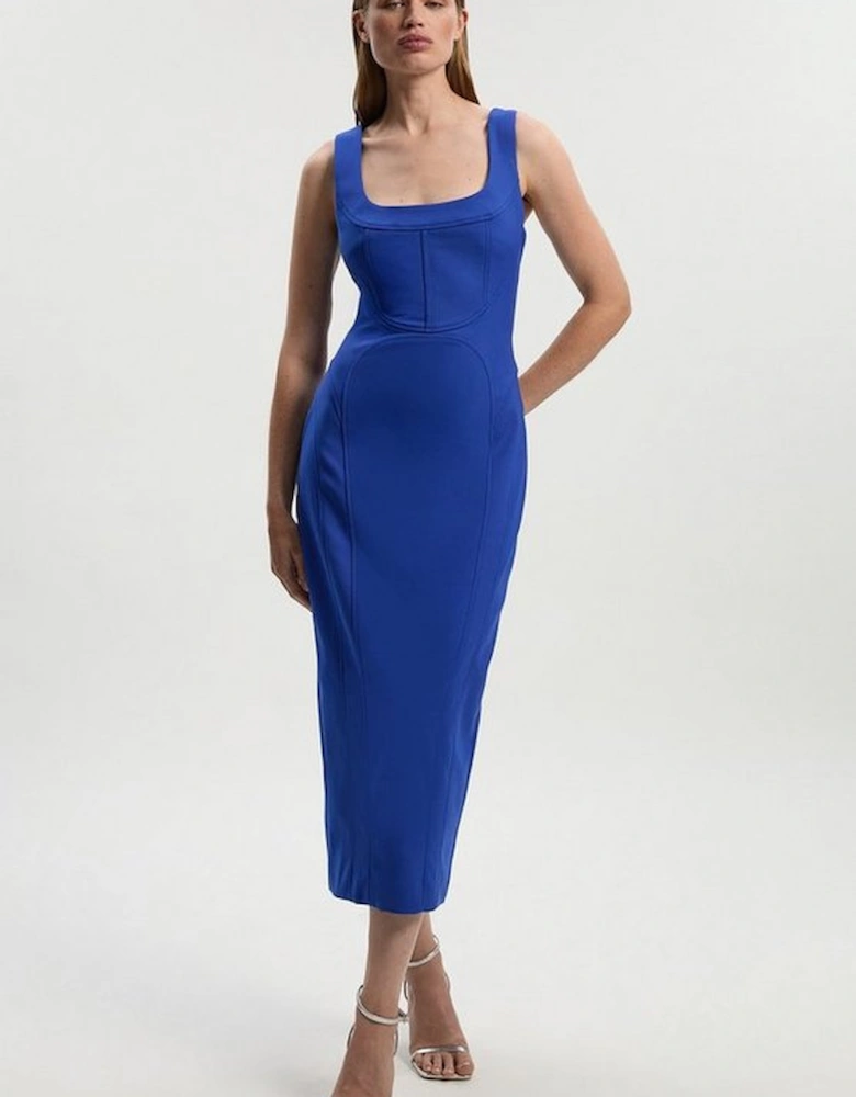 Tailored Scuba Corset Strappy Midi Pencil Dress