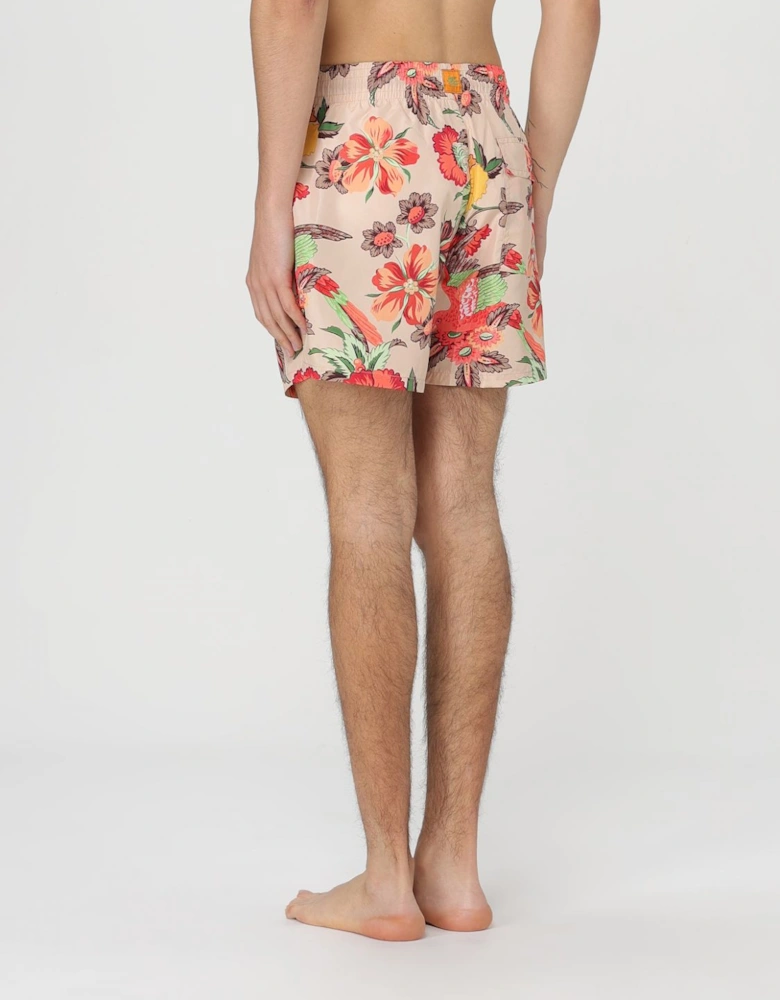 Floral Bird Print Swim Trunks