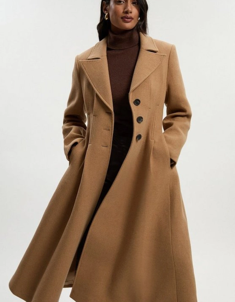 Wool Corset Detail Full Skirted Tailored Maxi Coat