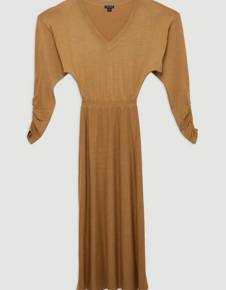 Viscose Blend V Neck Knit Midi Dress