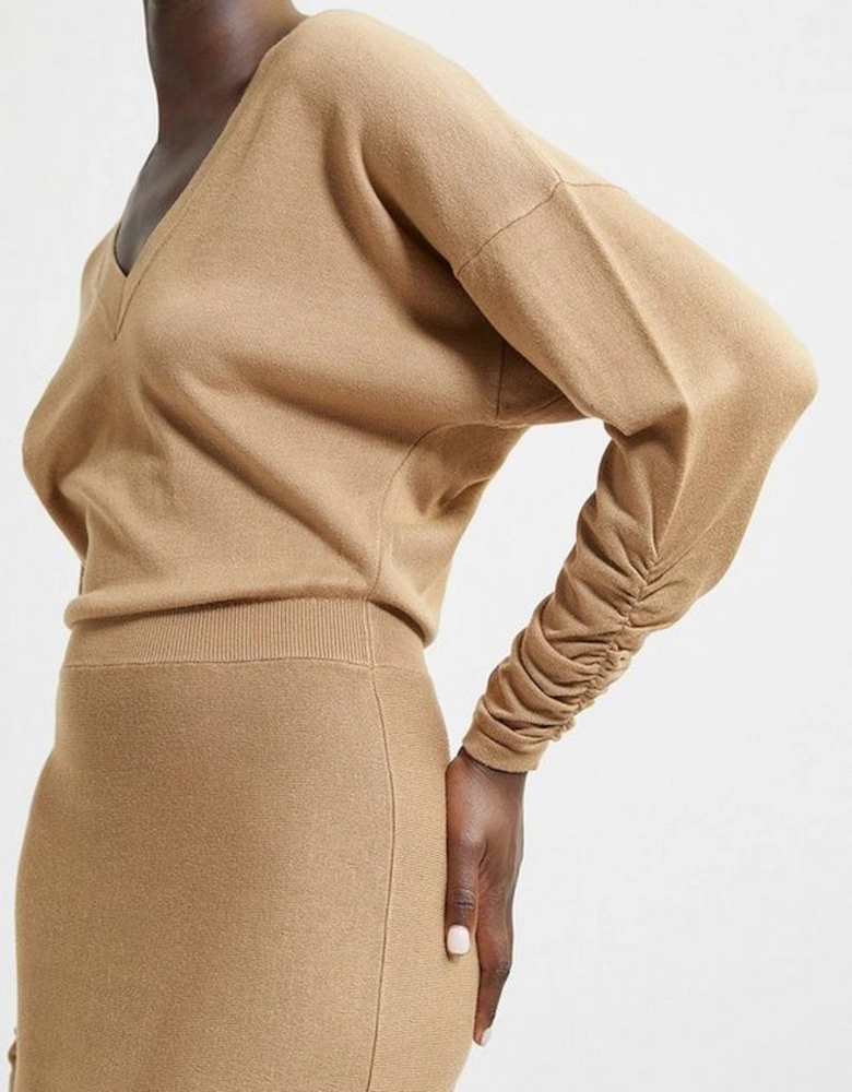 Viscose Blend V Neck Knit Midi Dress