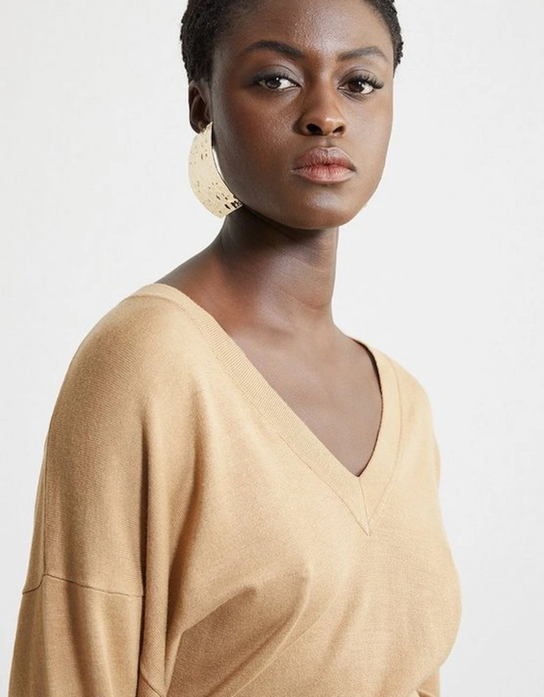 Viscose Blend V Neck Knit Midi Dress