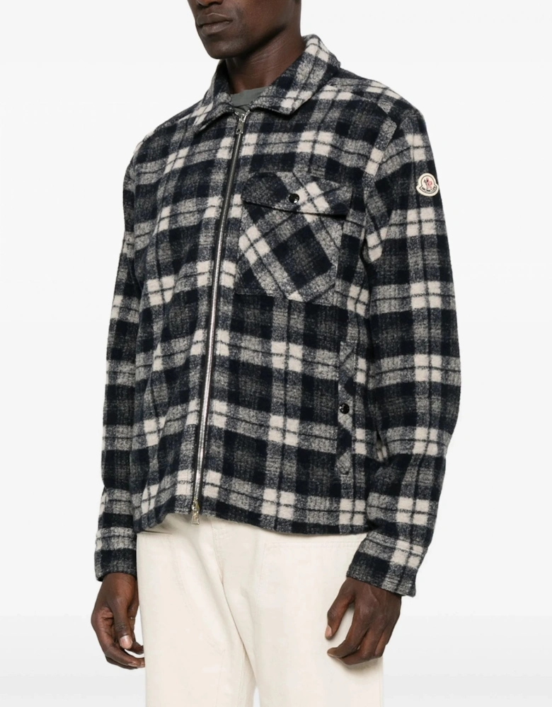 Checkered Zip Overshirt Black