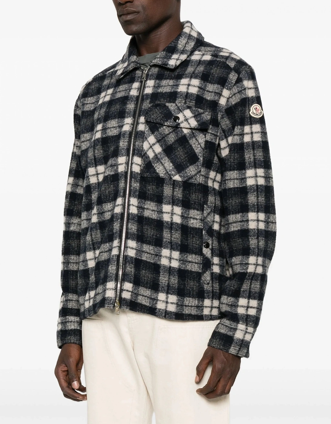 Checkered Zip Overshirt Black