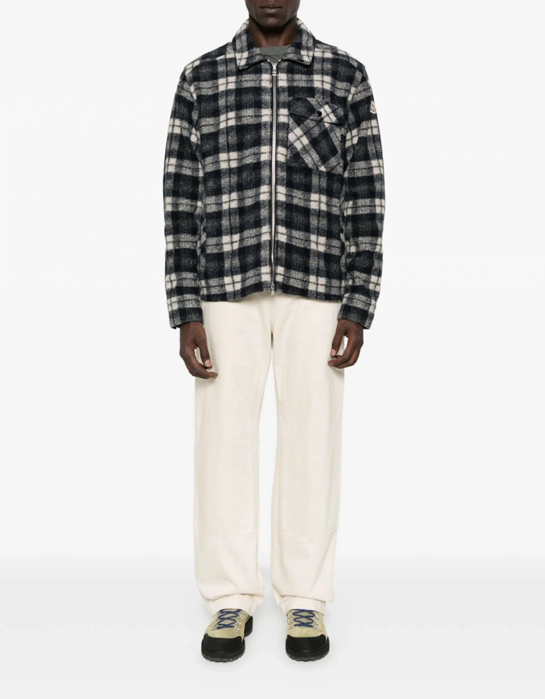 Checkered Zip Overshirt Black