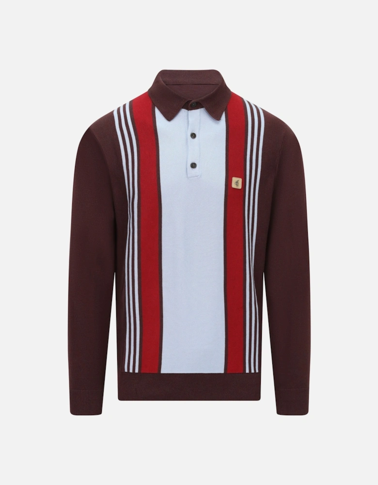 Searle Long Sleeve Stripe Knit Men's Polo | Berry