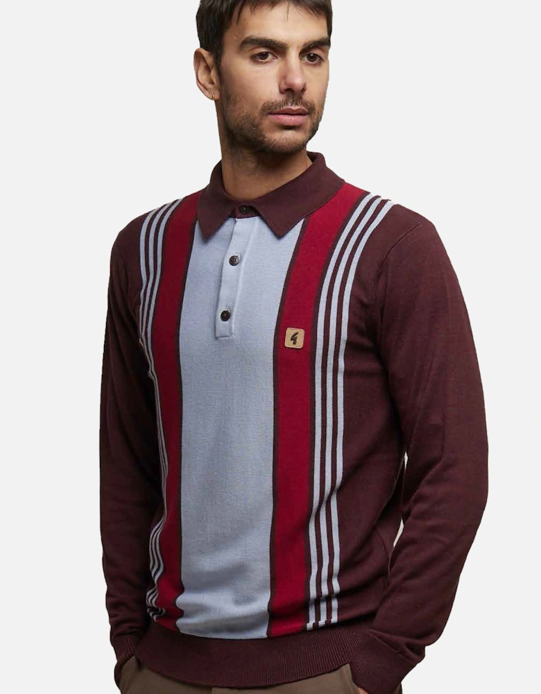 Searle Long Sleeve Stripe Knit Men's Polo | Berry