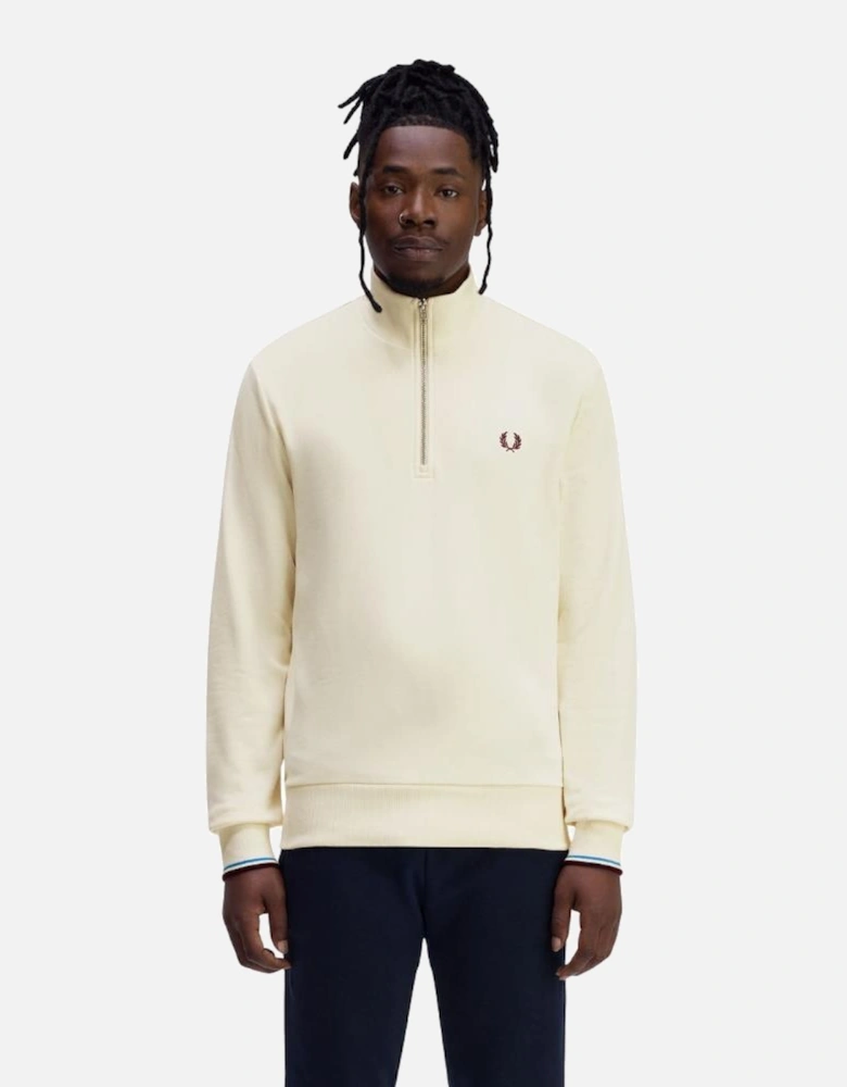 Half Zip Sweatshirt - Ecru/Oxblood