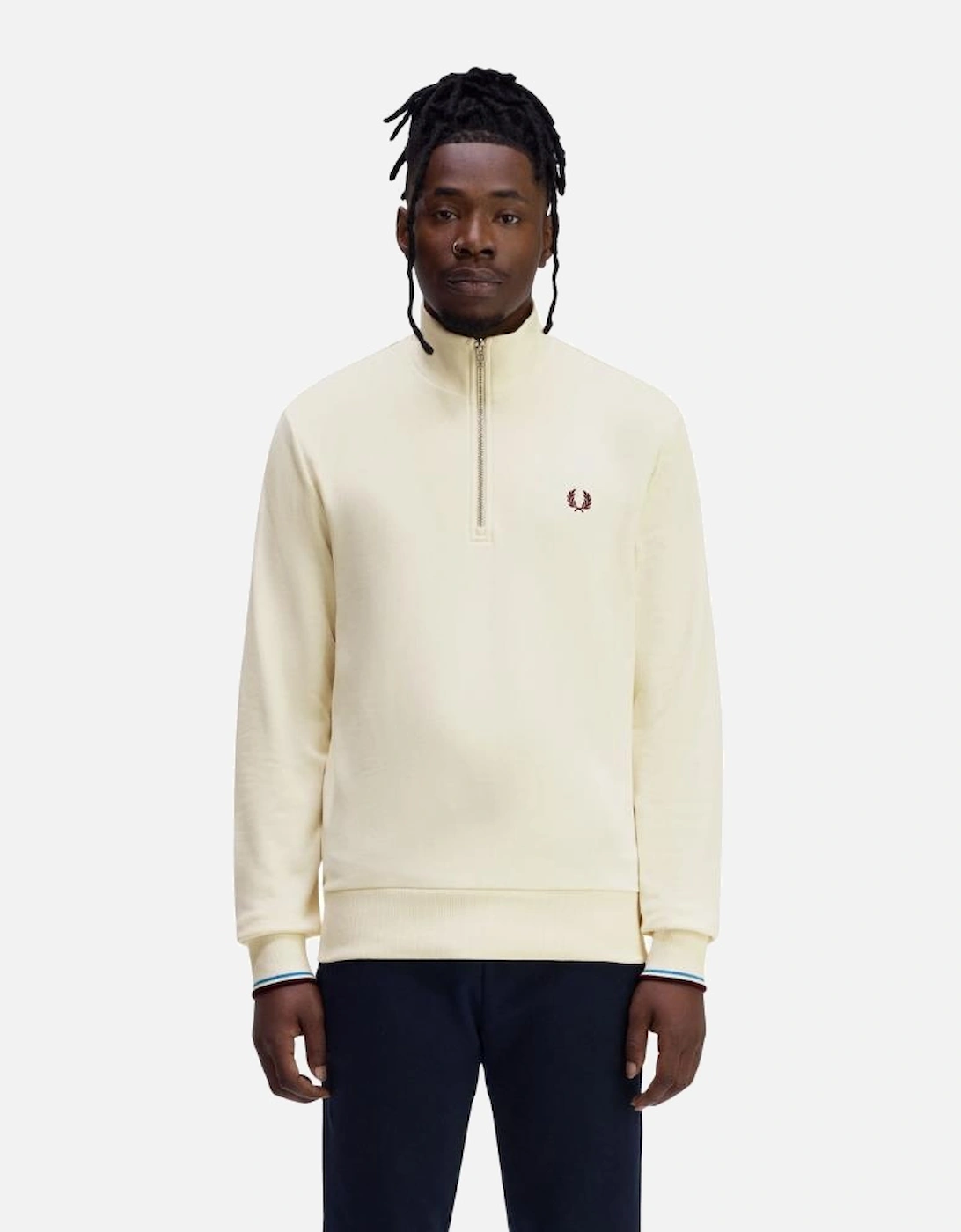Half Zip Sweatshirt - Ecru/Oxblood