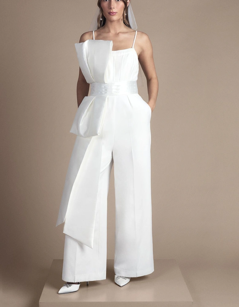 Strapless Bow Detail Wide Leg Bridal Jumpsuit