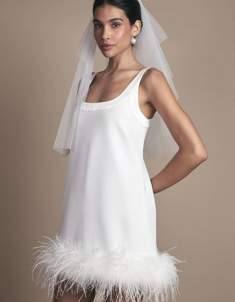 Feather Hem Mini Wedding Dress