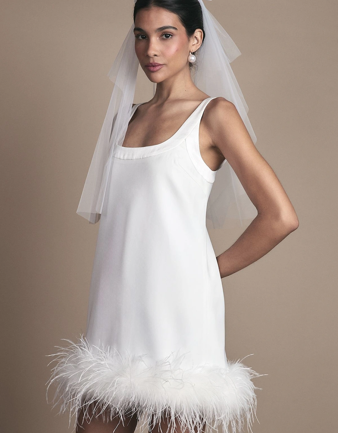 Feather Hem Mini Wedding Dress, 2 of 1