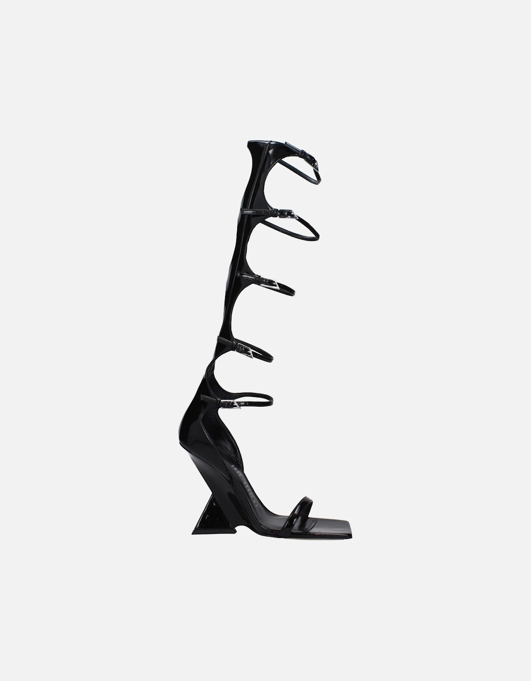 Patent Leather Wedge Heel Open Toe Boots Women - Black, 2 of 1
