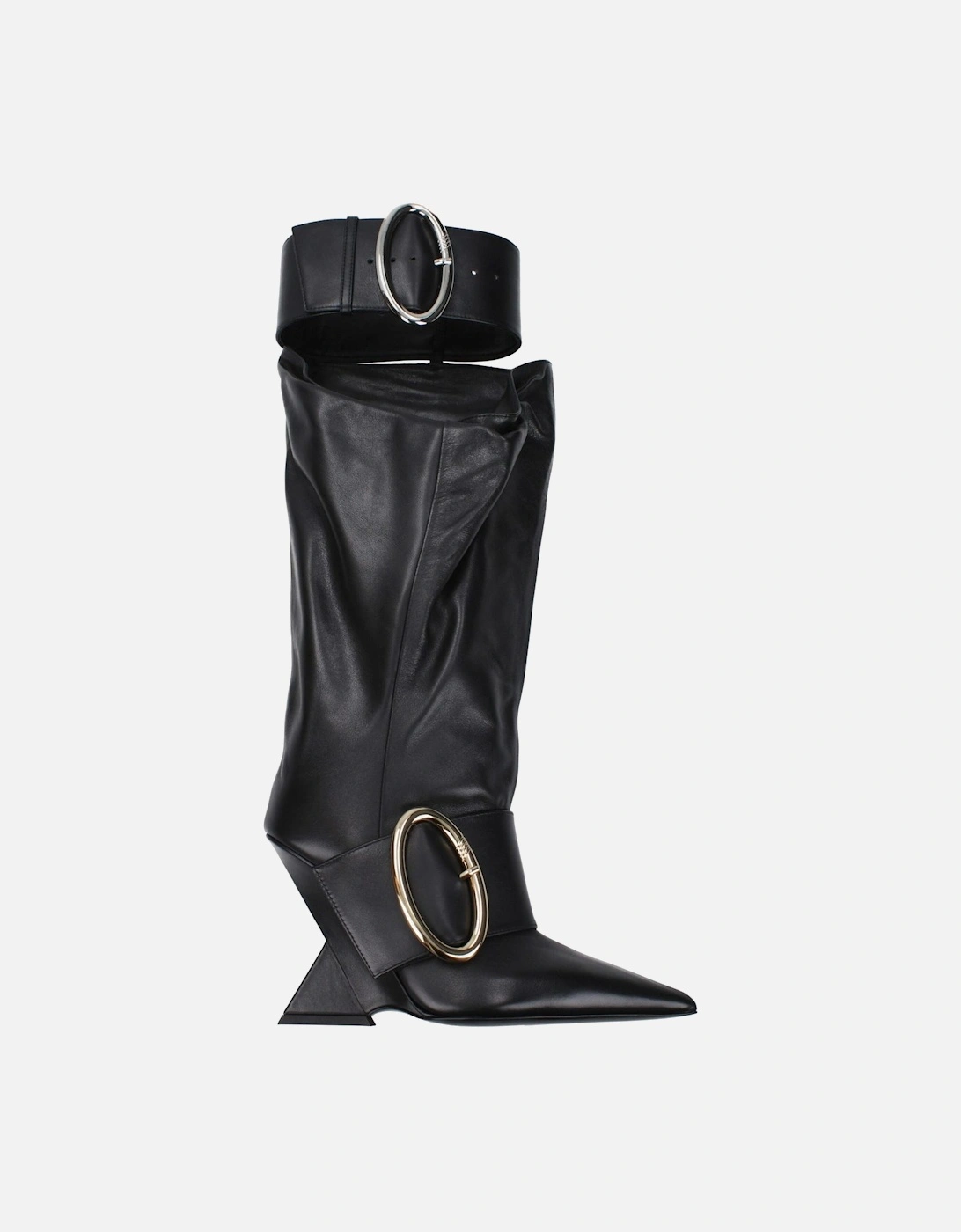 Pointy Toe Leather Wedge Boots Women - Black, 2 of 1