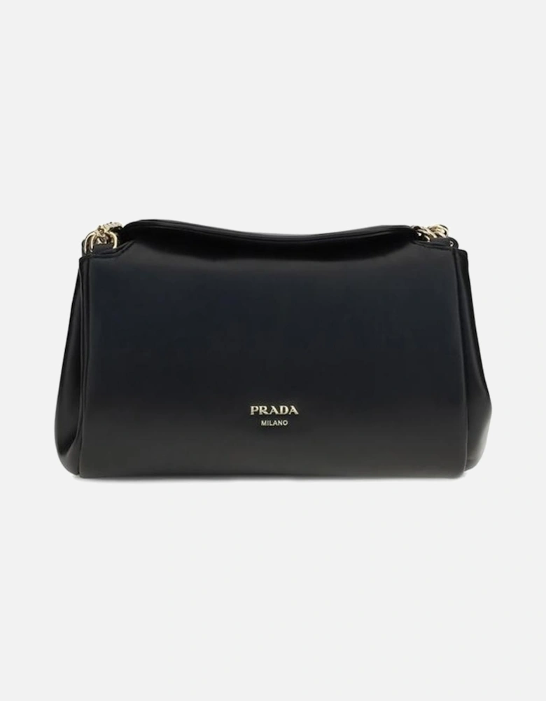 Leather Flap Closure Shoulder Bag with Chain Handle Women - Black