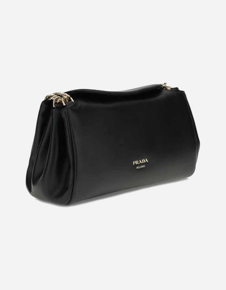 Leather Flap Closure Shoulder Bag with Chain Handle Women - Black