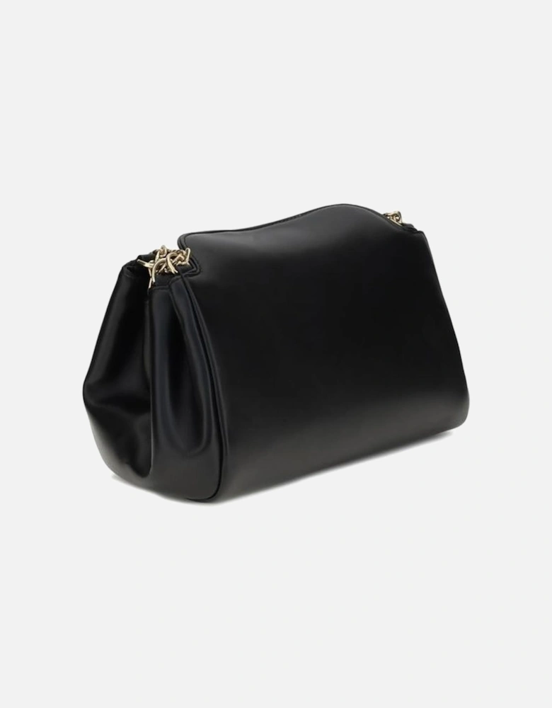 Leather Flap Closure Shoulder Bag with Chain Handle Women - Black