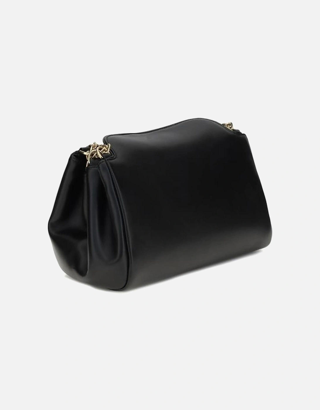 Leather Flap Closure Shoulder Bag with Chain Handle Women - Black