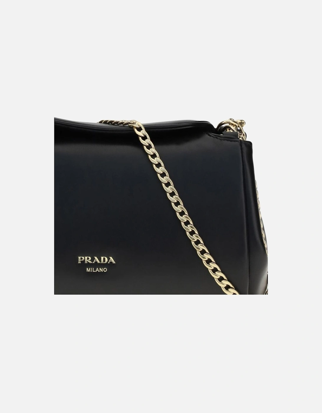 Leather Flap Closure Shoulder Bag with Chain Handle Women - Black